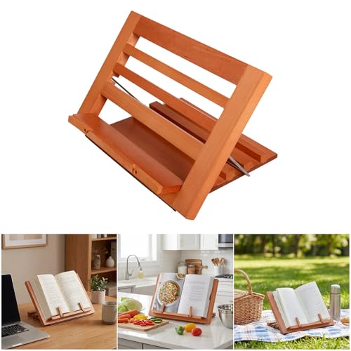 Telescoping Arm Adjustable Wood Stand with Page Clip for Novels Textbooks Tablets Laptop Tablet Stand