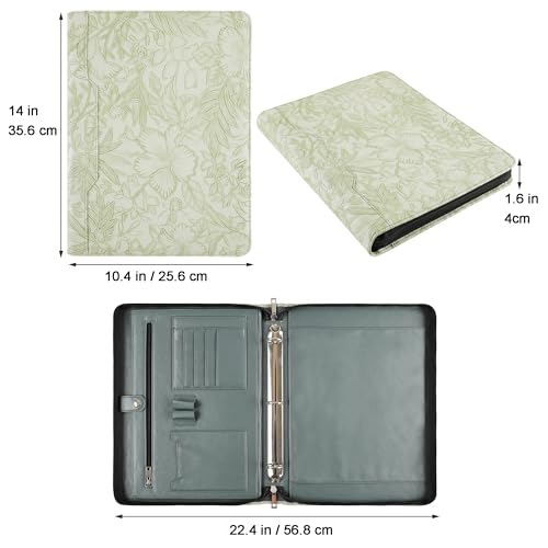 DUKE&COW Vegan Leather Portfolio Binder, 3-Ring Padfolio Organizer, Green