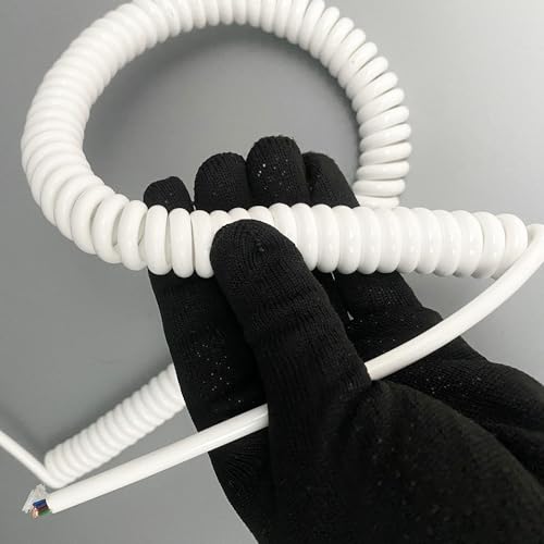 Coiled Mains Flex Curly Spring Cord, 3 Core 0.75mm Square Spiral Elastic