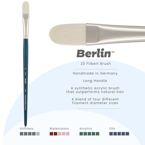 Creative Mark Berlin Synthetic Long Handle Artist Brush - Filbert # 20 - Handmade in Germany Art Paint Brush w/Synthetic Filament for Acrylics, Oils, Alkyds - Art Brush w/Sustainable Wood Handle