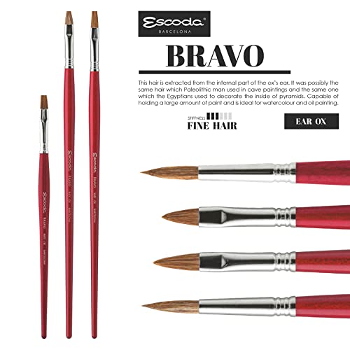 Escoda Bravo Series 3217 Artist Oil and Acrylic Paint Brush, Light Ox Hair, Filbert, Size 18