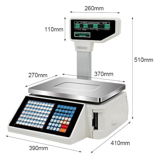 Label Printing Scale - Dual Displayk + 63 Key Combinations, 30KG/60 Lbs Capacity - Price Calculation Scales with Pole Display, for Weighing in Supermarket/Warehouse
