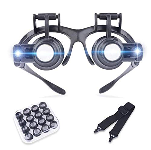 2.5X 4X 6X 8X 10X 15X 20X 25X Headband Magnifier Glasses with Led Lamp Light Hands Free Magnifying Glasses Adjustable for Hobby,Electricians,Jewelers,Sewing,Craft,Beauty and E