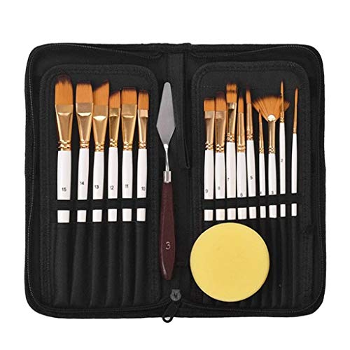 UOHLCX HBJWOV 15 Pcs Paint Brush Set Oil Watercolor Gouache Painting Carrying Case Palette and Sponge Art Supplies Stationery(D)