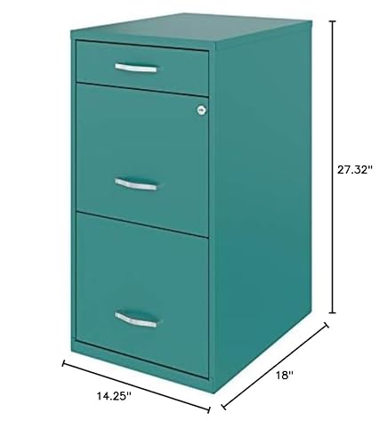 Pemberly Row 3 Drawers 27.32" Vertical Turquoise Metal Filing Cabinet Lockable Pre-Assembled Stationary Letter Size for Home, Office