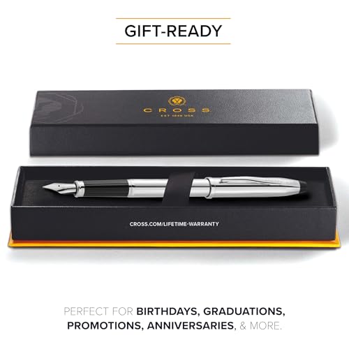 Cross Century II Lustrous Chrome Medium Nib Fountain Pen, Black Ink