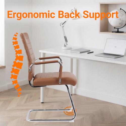 Sidnali Waiting Room Chairs, Office Guest Chair with Sled Base Mid Back for Reception Conference Room, Brown Set of 2