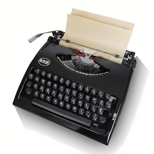 Manual Mechanical Typewriter Machine Vintage Writing Tool with Ribbon Carrying Case, Retro Old Fashioned Style for Creative Letters Notes Traditional Portable Gift(Black)