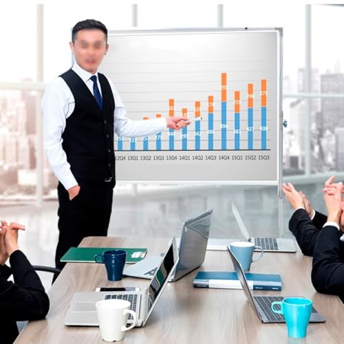 XAWSOP Double-Sided Mobile Whiteboard-Aluminum Frame, 360° Reversible Magnetic Dry Erase Board -Height Adjustable for Home Office School (60x90cm)