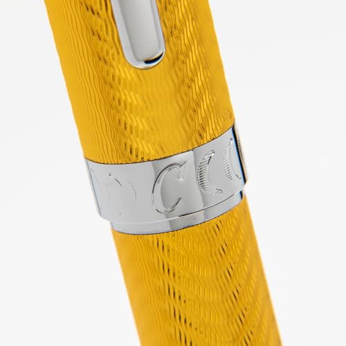 Conklin Herringbone Signature Rollerball Pen - Yellow with Chrome Trim, Stylish Engraved Design, Smooth Writing, Refillable, Ideal Gift for Writing Enthusiasts and Executives