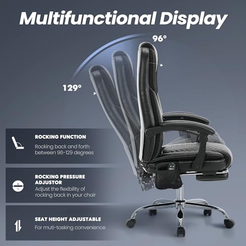 MALOL 300 lbs Big and Tall Massage Office Chair Set of 2-3-Level 65°C Targeted Heating, 2Easy Assembly Leather Desk Chair with Heat and Footrest, Executive Computer Chair with Side Pocket, Black