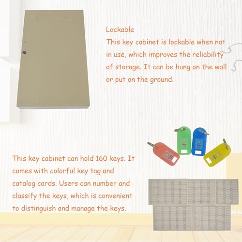 Banfluxion 160 Hooks Key Cabinet Lockable Key Organizer Storage Box Wall Mount Beige Key Lock Box with Colorful Key Tag