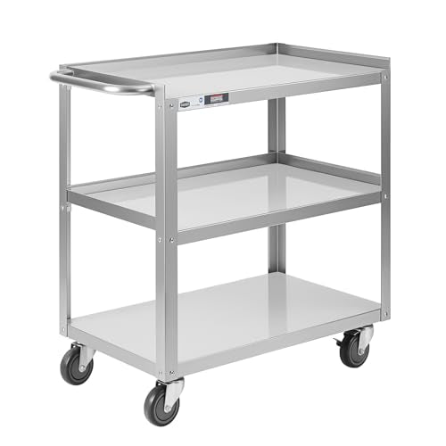 Hally Stainless Steel Utility Cart 3 Tier NSF Rolling Carts 31" Lx19 Wx34 H