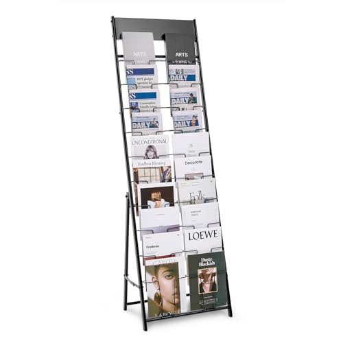 VEVOR Brochure Display Rack, 20 Pockets Magazine Literature Display Stand, Portable Floor Standing Magazine Rack, Metal Newspaper Catalog Holders for Shop, Exhibitions, Office, Trade Show, Black