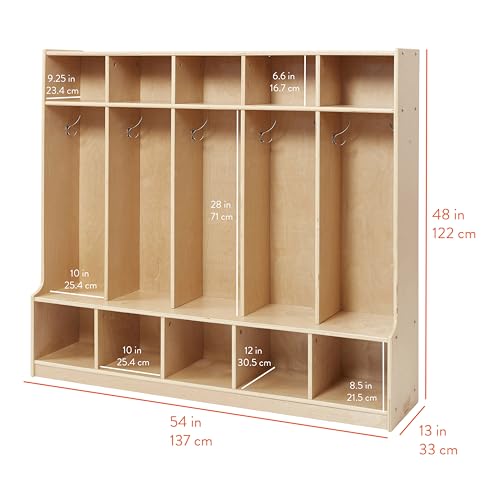 Back2School Express 5-Section Cubby Storage Coat Locker with Bench, Kids Furniture, Natural