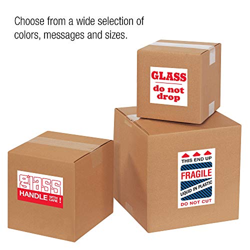Tape Logic Aviditi Tape Logic 2" x 3","Fragile Liquid Handle with Care" Red/White Warning Sticker, for Shipping, Handling, Packing, and Moving (1 Roll of 500 Labels)