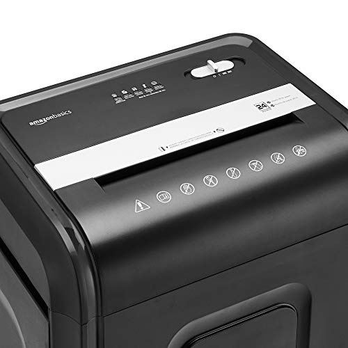 Amazon Basics 24-Sheet Cross Cut High Security Paper Shredder for Home Use, P-4 Security, CD and Credit Card Document Shredder with Pullout Basket, Black