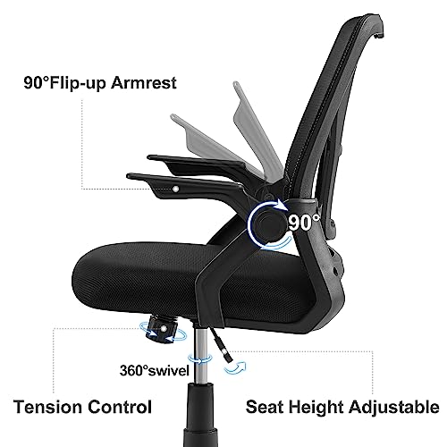 VECELO Mid-Back Swivel Ergonomic Office Chair with Adjustable Arms, Mesh Lumbar Support for Computer Task Work, Black