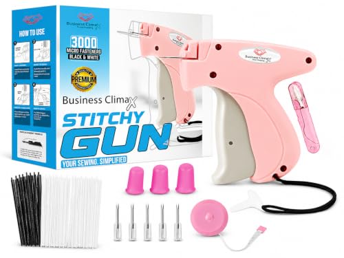 Business Climax Premium Micro Stitch Gun for Clothes – No-Sew Handheld Sewing Tagging Gun for Quick Clothing Repair & Hemming – Includes 6 Needles 1500 Black Fasteners & 1500 White Fasteners