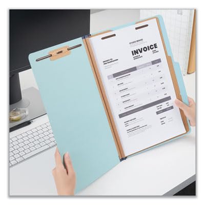 Universal Light Blue Top Tab Classification Fastener Folder, Legal Size, 2/5 Cut, 2 Dividers, 6 Fasteners, Pack of 12