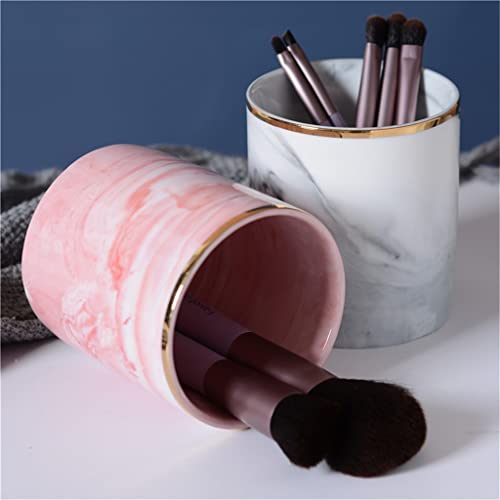 GFHSKRPL Desktop Make-up Organiser Ceramic Marbled Gold Rimmed Pencil Holder Make-up Brush Storage Bin