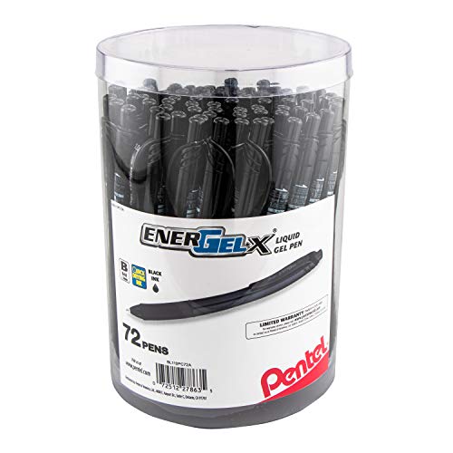 Pentel EnerGel-X Retractable Gel Pen, (1.0mm) Bold Line, Black Ink, 72-PK Canister (BL110PC72A)