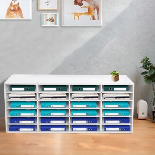 Literature Organizer, 24 Compartments Mail Sorter, Office Mailbox, PVC Adjustable Literature & Paper Organizer for Classroom Home Office Studio,White