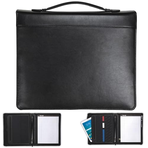Samsill 15540 Regal Leather Padfolio Zipper 1 inch Ring Binder, Carry Handle, Interior 10.1 Inch Tablet Sleeve, Letter Size Writing Pad, Black