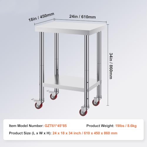 Stainless Steel Work Table 24x18x34in 700lb Load Leg Base 4W