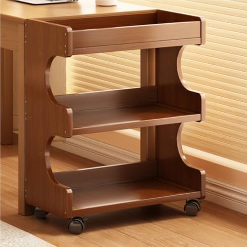 Rolling Book Cart, Mobile Bookcase with Wheels, Wooden Bookshelf, Multi-Layer Storage Rack for Bedroom, Small Space, Dormitory(19.7 * 9.8 * 26.8in)