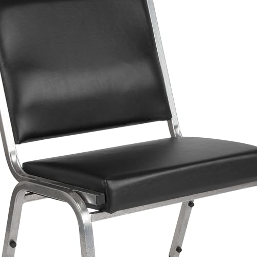Pemberly Row Bariatric Chair, Faux Leather Upholstery, 1500 lbs Capacity, Black Vinyl and Silver Metal Frame, 34" H x 26.5" W x 23.5" D, Stackable Armless Reception Chair for Healthcare Facilities