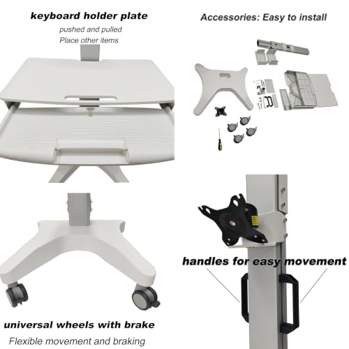 INTBUYING Rolling Mobile Workstation Computer Cart Sit Stand with Wheels and Drawers Height Angle Adjustable 22LB Load for 17‑32 in Monitor Laptop