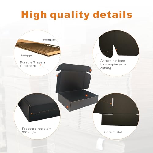 CH-BOX 150 Pack 9x6x2'' Small Shipping Boxes, Corrugated Cardboard Mailers for Business, Black (CM962B-150)