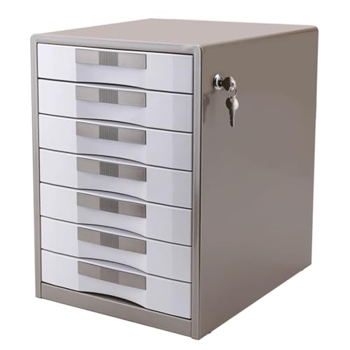 GUODDM 7-Tier Metal Drawer Organizer - Lockable Desktop File Cabinet, Small Document Storage Box For Office, Home School, For Papers Folders Supplies(B)