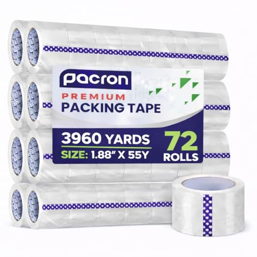 Clear Packing Tape 2 MIL Thick - 72 Heavy-Duty Wrapping Tape - 55-Yard Length, 3960 Total Yards 1.88-Inch Wide Strong Adhesive Rolls for Moving, Office Packaging, Storage Organization & Warehouse