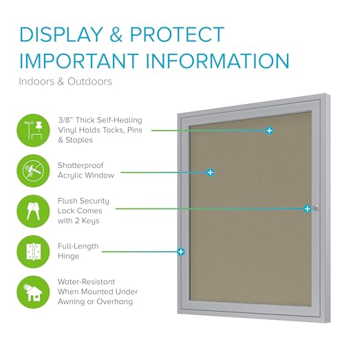 Ghent 24"x18" 1-Door Outdoor Enclosed Vinyl Bulletin Board, Shatter Resistant, with Lock, Satin Aluminum Frame - Caramel (PA12418VX-181), Made in the USA
