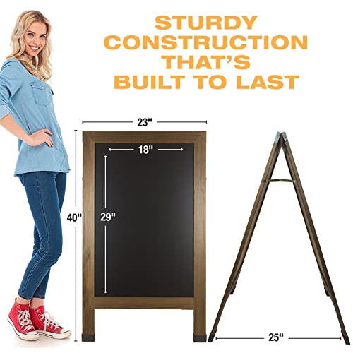 Sandwich Board Sidewalk Chalkboard Sign: Reinforced, Heavy-Duty / 10 Chalk Markers / 40 PIECE Stencil Set/Chalk/Eraser/Double Sided/Large 40x23 Chalk Board Standing Sign A-Frame (Rustic)