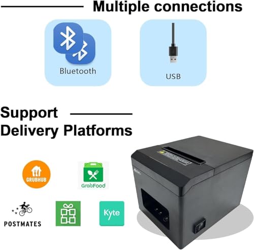 MRBOSS POS 3“ 1/8 Thermal Receipt Printer Bluetooth USB Support Kitchen Receipt Ticket Printing App Grubhub Postmates Also for Togo Shop Bubble Tea Fastfood Restaurant Kitchen Ticket