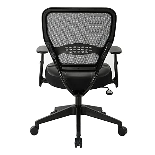 Space Seating 57 Series Professional Dark Air Grid Back Manager's Adjustable Office Chair with Built-in Lumbar Support and Padded Seat, Black Bonded Leather