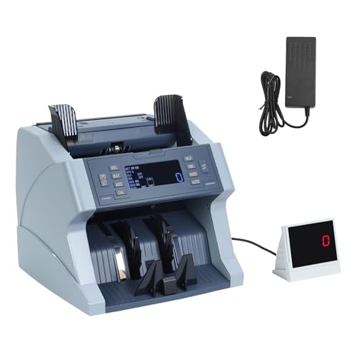 leasote XD-500 Money Counter Machine, UV/MG/IR/HLF/DBL/Size Counterfeit Detection Bill Counters Mixed Denomination Cash Counter with LCD Display Support USD and Euro Grey