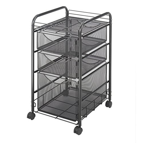 Safco Onyx Rolling File Cart with Large File Drawer and 2 Supply Drawers, Fits Letter-Size Hanging Folders, Durable Steel Construction