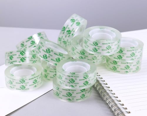 BOMEI PACK 192 Rolls Crystal Clear Transparent Tape, Clear Tape Refills Rolls for Dispenser, 3/4 in x 900 in,1 inch Core, Gift Wrapping Tape Bulk for Office, School and Home