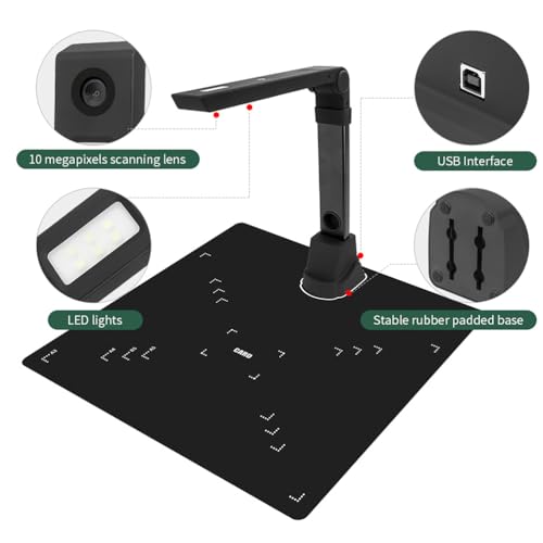 TYZDLSM Book Document Camera, 12MP Folding Document Scanner, for Office Books Teaching, with 6 LED Fill Lights, Capture Size A3, for Web Conferencing, Distance Education