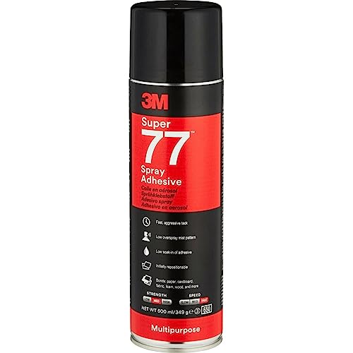 3M 7000116782 Super 77 Multi-Purpose Spray Adhesive – Quick-Drying Permanent Spray Glue Paper, Fabric, Plastic, Metal, Wood and More, Clear Adhesive, 1 X 500 ml