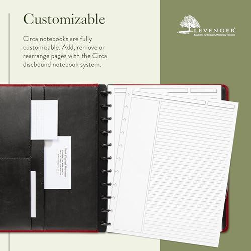 Levenger Circa Premium Leather Foldover Discbound Notebook Journal with Pockets, Red, Letter