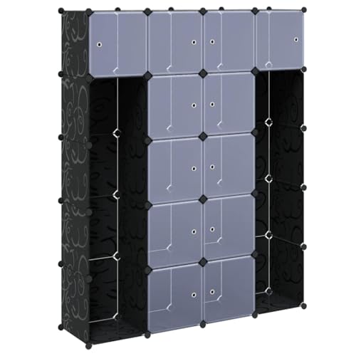 Coespram Modular Cabinet 14 Compartments, 14.6" x 57.5" x 71.1" Plastic Cube Storage Organizer, Flexible Shelving Unit for Living Room, Hallway and Office, Black and White