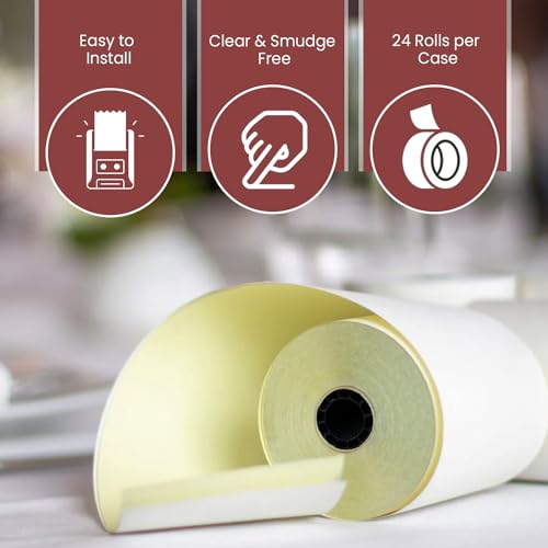 BAM POS 2 Ply Carbonless Paper Rolls 3"x90' White/Canary (24 Rolls)