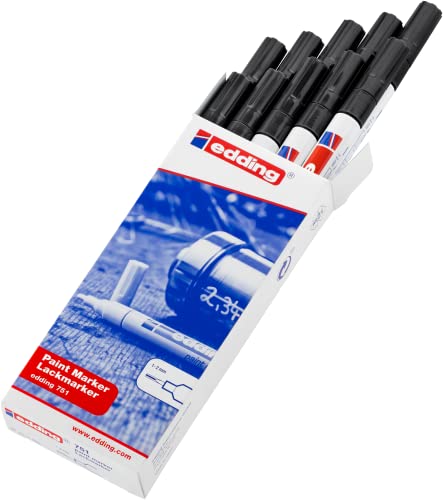 Edding 751 Paint Marker - Black - 10 Pens - Round Tip 1-2mm - Paint Marker for Labelling Metal, Glass, Rock or Plastic - Heat Resistant, Permanent and Waterproof
