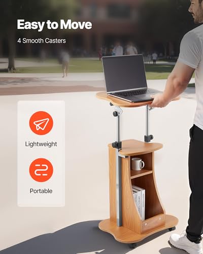 VEVOR Podium Stand, 43-Inch Wooden Lectern, Portable Laptop Desk with Lockable Wheels, Wide Reading Surface and Open Storage Area, Adjustable Height and Angle, for Speeches, Lectures, or Presentations