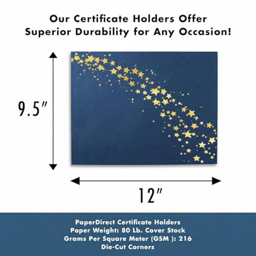 PaperDirect Milky Way Stars Certificate Jackets, 9 Inches x 12 Inches Folded, Blue with Gold Foil, Certificate Cover for School, Work, Diplomas, Graduation & Awards, Certificate Holder, 50 Count